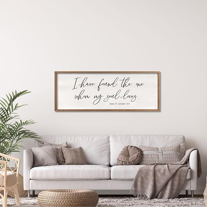 I Have Found The One Whom My Soul Loves Sign Wall Art Decor 32"x12" Modren Master Bedroom Above Bed Wood Framed Song of Solomon 3:4 Large Living Room Bible Verse Wall Hanging (Wood)-Ruum Studio Home