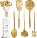 Gold Cooking Utensils Set – 5-Piece Stainless Steel Kitchen Tools for Modern Cooking and Serving – Dishwasher Safe Ladle, Spoon, Spatula, Pasta Fork, Luxury Brass Kitchen Accessories for Home Chefs-Ruum Studio Home