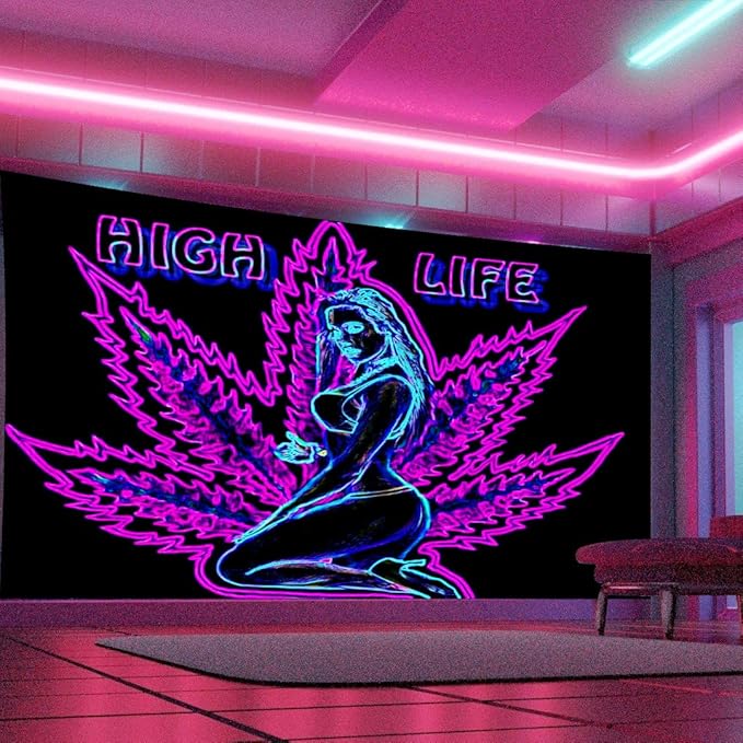 ADDWel Blacklight Tapestry for Bedroom, Tapestry Glow In The Dark, UV Reactive Black Light Posters Wall Hanging for Bedroom Dorm Living Room Backdrop Decor-Ruum Studio Home