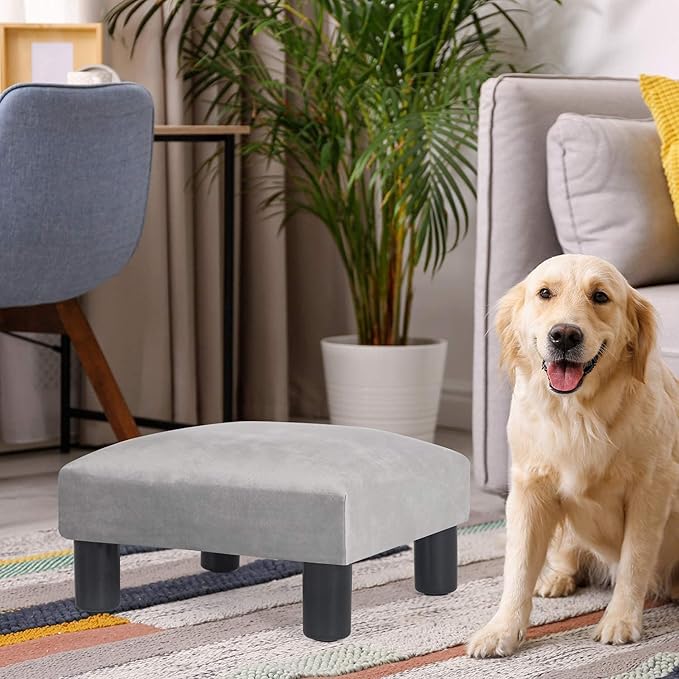 Joveco 15'' Small Foot Rest Stool Ottoman- Upholstered Footstool and Ottomans Small Footrest for High Beds- Lightweight and Portable, Light Gray-Ruum Studio Home