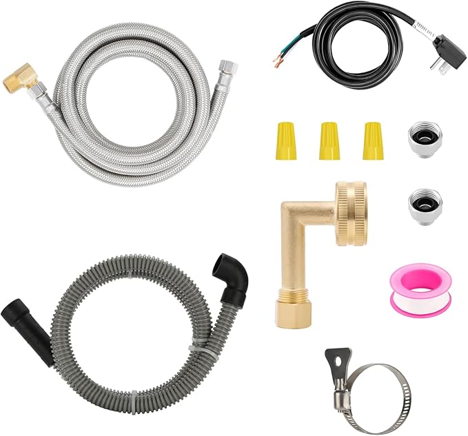 Roastove Universal Dishwasher Installation Kit,6 Ft Stainless Steel Dishwasher Hose,Burst Proof Water Supply Line with 3/8" Compression Connections,With a 6 feet drain hose and a clamp, one set-Ruum Studio Home