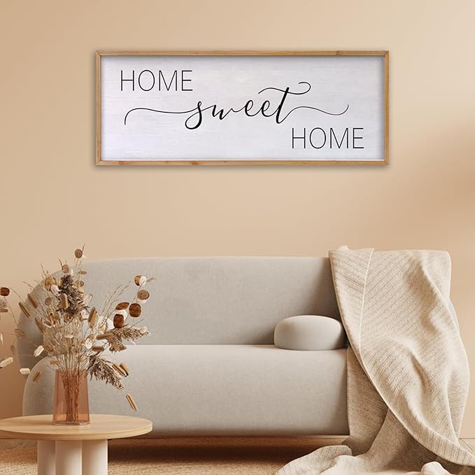 Home Sweet Home Sign Wall Decor 40"x15" Above Bed Living Room Large Wooden Framed Family Plaques Art (Wood)-Ruum Studio Home