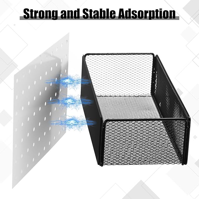Tioncy 4 Pcs Magnetic Storage Bin Magnetic Locker Organizer for Pegboard Refrigerator Shelves Basket Container Wire Storage Holder for Kitchen Home Whiteboard(Black,10.6''l)-Ruum Studio Home