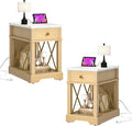 YITAHOME Farmhouse End Table Set of 2, Side Table with Power Outlets, Nightstand with Drawer and Open Storage, Rustic End Table for Living Room, Sleeping Room, Natural Walnut-Ruum Studio Home