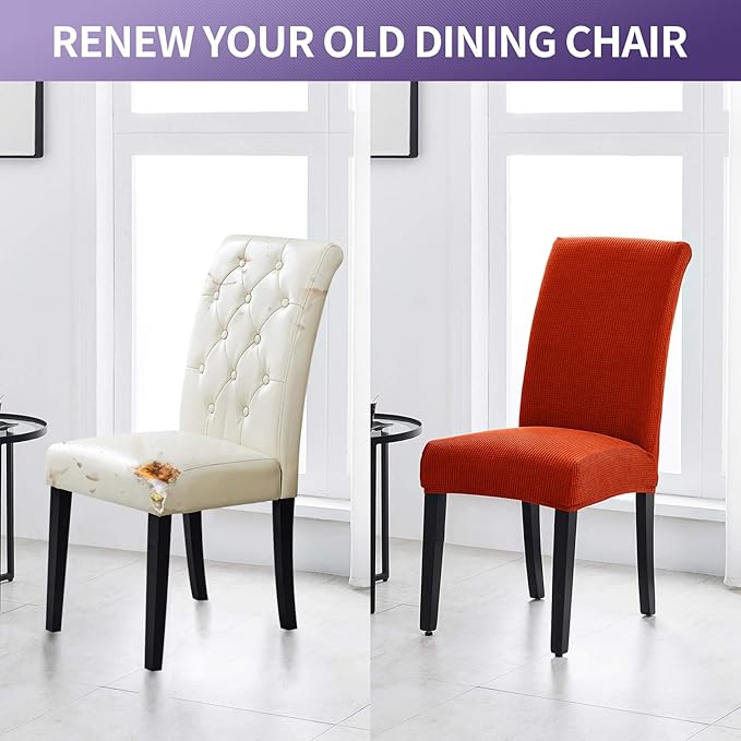 Joccun Chair Covers for Dining Room Set of 4, Dining Chair Slipcovers Stretch Dining Room Chair Covers Seat Protector,Parsons Chair Cover for Home,Hotel,Banquet(Pureed Pumpkin,4 Pack)-Ruum Studio Home