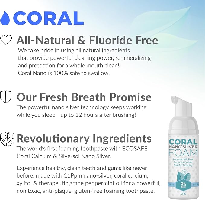 Coral Nano Silver Foaming Toothpaste, Natural Fluoride Free Toothpaste, SLS and Glycerin Free, Cool Mint, 4 Ounce-Ruum Studio Home
