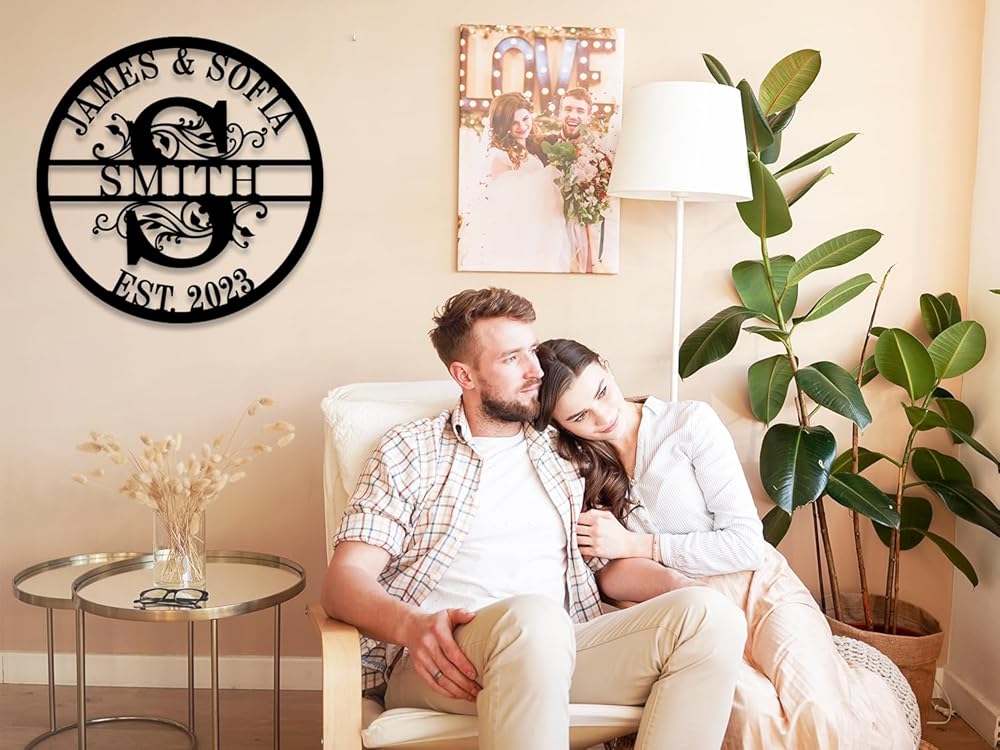 Custom Name Sign Initial Split Letter Monogram Sign Wedding Housewarming Gift-Ruum Studio Home