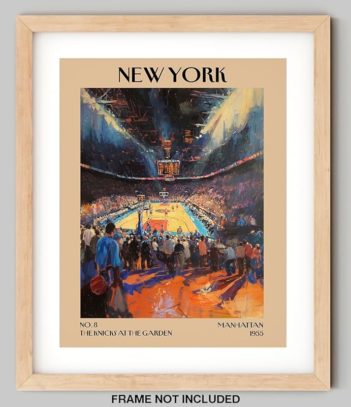 Retro Vintage New York Wall Art Print - 11x14 Unframed Poster - New York City Souvenirs, Cute Trendy Colorful Wall Decor (Knicks at the Garden, 11x14")-Ruum Studio Home