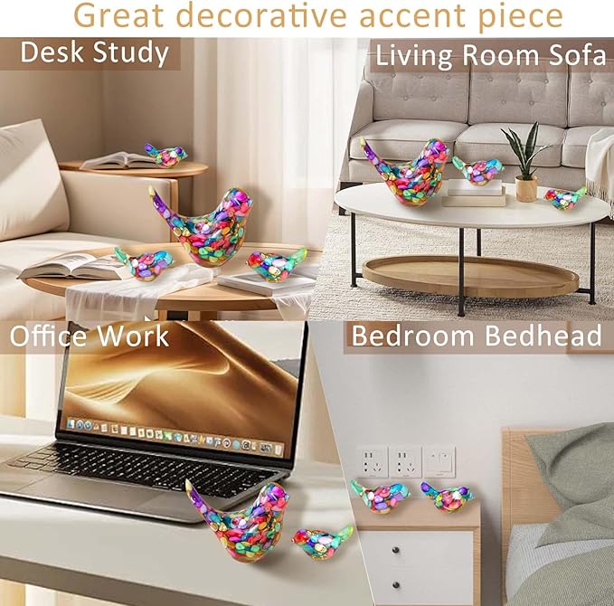 Crystal Bird Figurines, Resin Animal Statues, Miniature Decorative Gravel Birds, Home Decor (4PCS-Colorful)-Ruum Studio Home