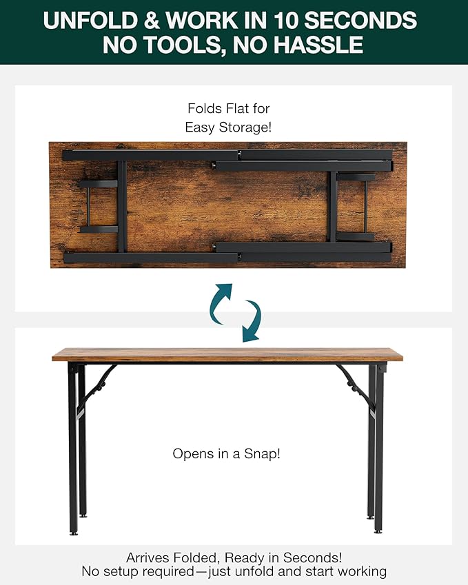 Frylr Small Folding Computer Desk – Portable 55.1 Inch Foldable Laptop Table, Collapsible and Compact for Easy and Fast Setup, Lightweight for Small Spaces, Home Craft and Study Use, Rustic Brown-Ruum Studio Home