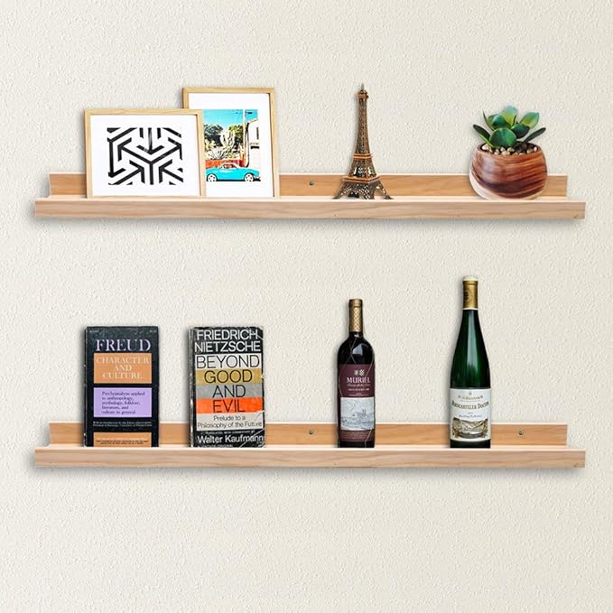 AZSKY Floating Shelves Wall Mounted Set of 2 Natural Wood Picture Shelves Wall Shelves for Bedroom Bathroom Living Room Kitchen Laundry Room Storage & Decoration 24 Inch-Ruum Studio Home