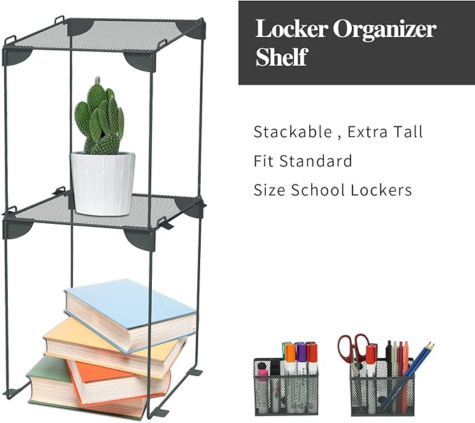 Neudeco Locker Accessories and Decor Kit, Including Mesh Shelf, Organizer, Magnetic Basket and Pen Holder, Suitable for School, Work, Kitchen, Bathroom, (Pack of 4, Grey)-Ruum Studio Home