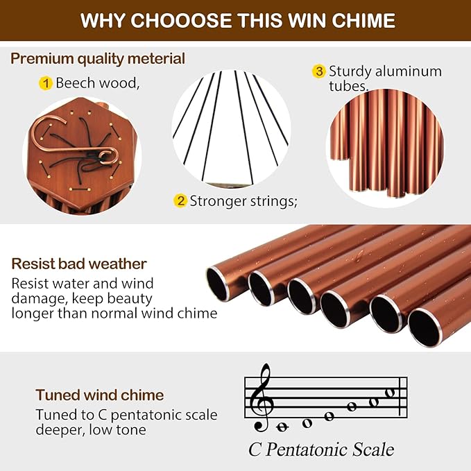 ASTARIN Wind Chimes Outdoor Large Deep Tone, Large Windchimes for Outside with 6 Tubes Tuned Relaxing Melody,Memorial Wind Chimes for Mom Dad,Sympathy Gifts, 36"-Ruum Studio Home
