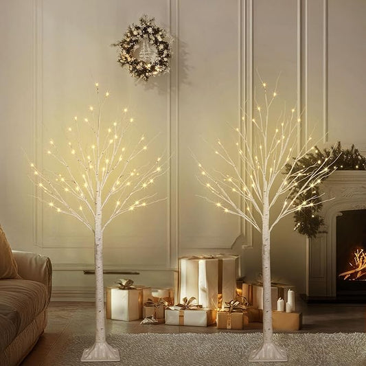 2 Pack 4FT 100LED Christmas Lighted Birch Tree, Timer Function Prelit Artificial Tree Lamp Plug in with Warm White Lights, 2 Modes Twinkling Twig Trees for Indoor Outdoor Party Christmas Decorations-Ruum Studio Home