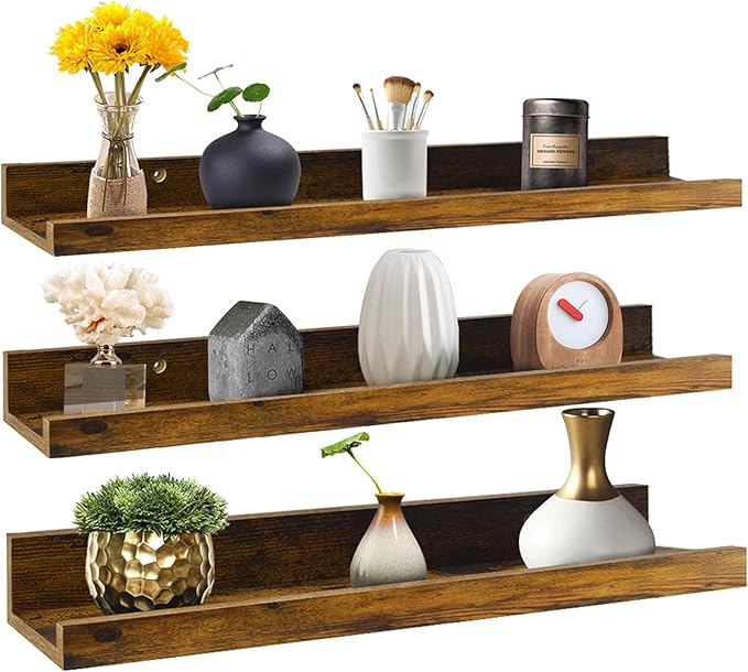 Giftgarden 24 Inch Floating Shelves Wall Mounted Set of 3, Rustic Large Wall Shelves Picture Ledge Shelf for Bedroom Living Room Bathroom Kitchen, 3 Different Sizes-Ruum Studio Home
