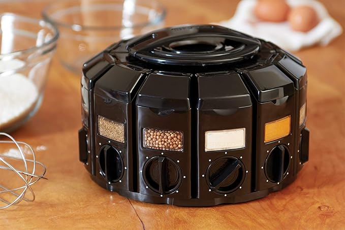 Kitchen Art Spice Rack Select-A-Spice Auto-Measure Carousel 12 Compartments Black 8.75 x 8.75 x 6 inches-Ruum Studio Home