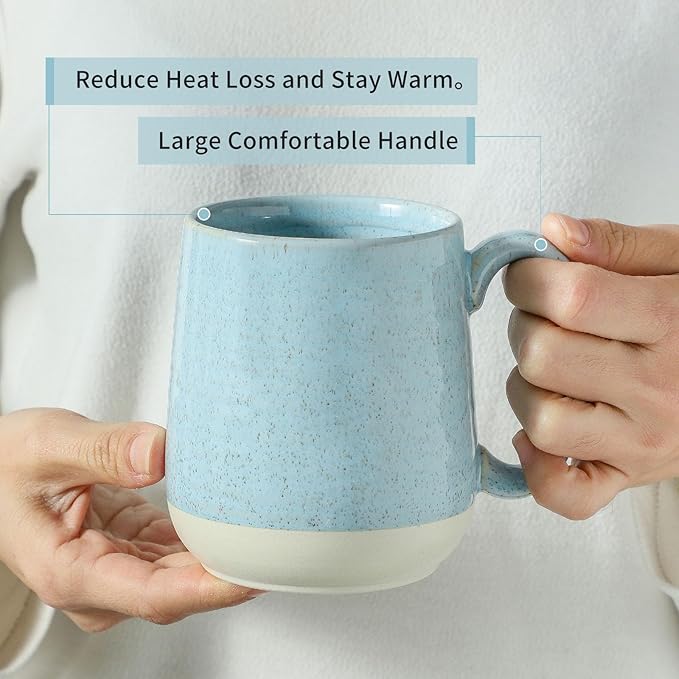 Hasense Ceramic Coffee Mugs, 15 Oz Coffee Cup with Handle Set of 4, Large Coffee Mug for Men, Modern Latte Cup for Cappuccino, Tea, Cocoa, Microwave & Dishwasher Safe, Birthday Gift, Light Blue-Ruum Studio Home