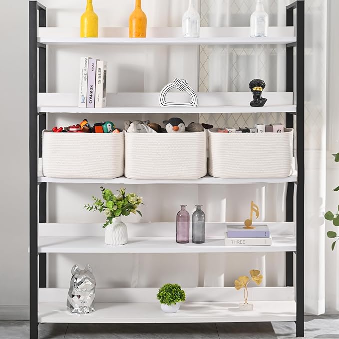Large Storage Baskets for Organizing Shelves, Woven Cotton Rope Bins for Baby Nursery Organization, Book Toy Towel Organizer, 17"x13"x9.5", 3 Packs, Off White-Ruum Studio Home