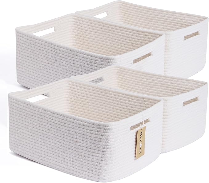 Large Storage Baskets for Organizing, Closet Shelf Baskets for Clothes Blanket Towels, Baby Nursery, Toy Bins Box, Woven Rope Baskets, 17 x 13 x 7.5”, 4 Packs Off White-Ruum Studio Home