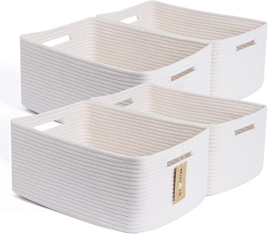 Large Storage Baskets for Organizing, Closet Shelf Baskets for Clothes Blanket Towels, Baby Nursery, Toy Bins Box, Woven Rope Baskets, 17 x 13 x 7.5”, 4 Packs Off White-Ruum Studio Home