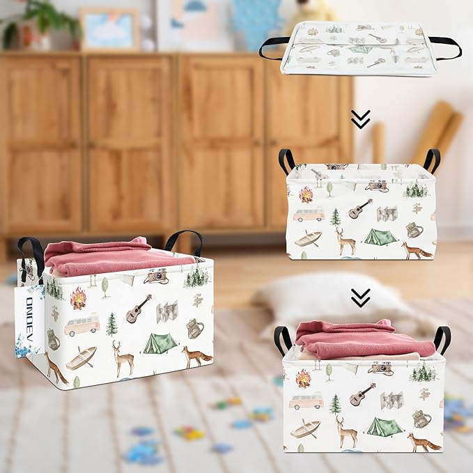 Rectangular Folding Laundry Basket,waterproof Canvas Basket,gift basket,Suitable for children's room,Office,Clothes,Toys Storage(Outdoor adventure)-Ruum Studio Home