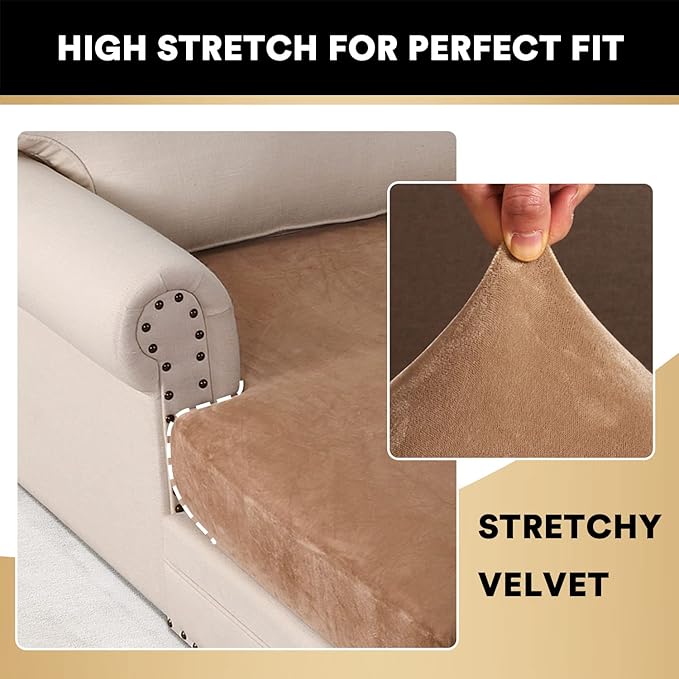 PrinceDeco Sectional Couch Covers Velvet Couch Cover for Dogs Washable L Shaped Couch Cover 1 Piece Individual Sectional Couch Covers with Elastic Bottom(Chaise Lounge,Camel)-Ruum Studio Home