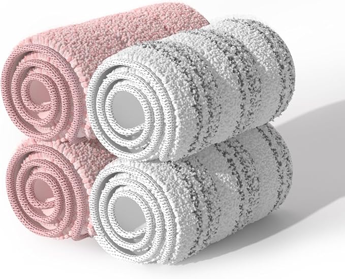 JOYMOOP Mop Replacement Pads, Reusable Microfiber Mop Pads for 13-inch Flat Mop and Mop Bucket Set, Pack of 4 Refills - Stripe and Pink-Ruum Studio Home