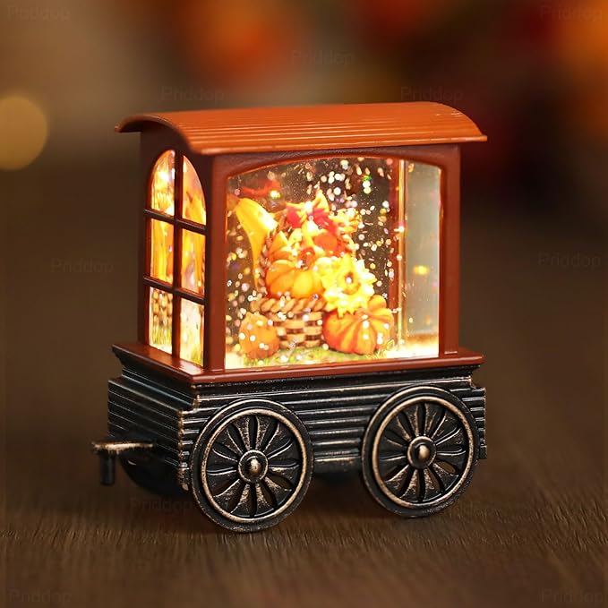 Fall Snow Globe Train Gnome Turkey Pumpkin Classic Relief Texture Battery Powered LED Glitter Fall Decorations for Home Autumn Harvest Thanksgiving Gifts-Ruum Studio Home