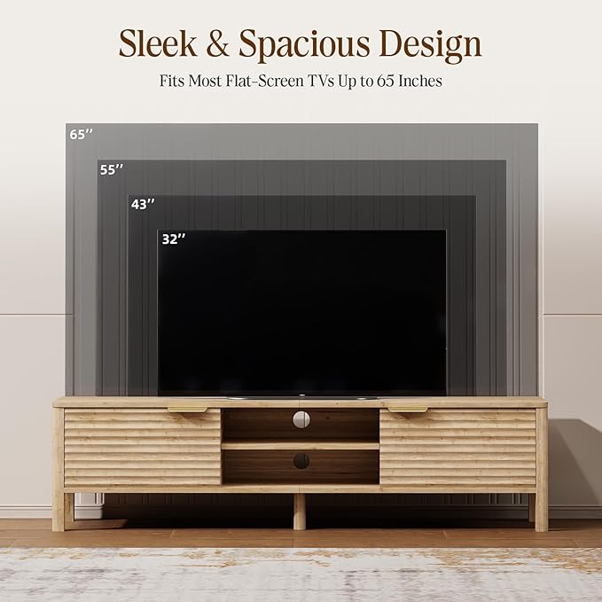 TV Stand for Living Room - up to 65 Inch TVs Mid Century Modern Entertainment Center with Storage and Adjustable Shelves, Media Console Table Oak 59"-Ruum Studio Home