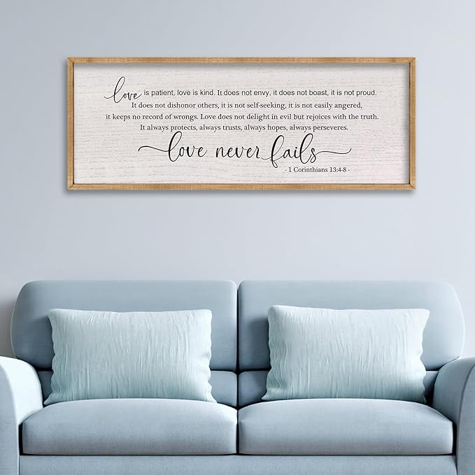 LuZhiQiang Love is Patient Love is Kind Wall Decor 40"X15" Bible Verse Quote 1 Corinthians 13 For Bedroom Above Bed Christianity Couple Sign Large Wood Framed Wall Hanging Art (Wood)-Ruum Studio Home