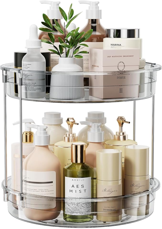 LAMU 12 inch 2 Tier Lazy Susan Turntable Organizer Rotating Spice Rack Organization for Cabinet, Kitchen, Pantry, Countertop, Bathroom, Vanity, Medicine Cabinet Organizer, Grey-Ruum Studio Home