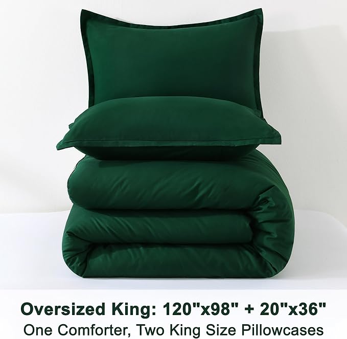 Litanika Comforters Emerald Green Oversized King Size, 3 Pieces Lightweight Solid Bedding Comforter Set, All Season Fluffy Bed Set (120x98In Comforter & 2 Pillowcases)-Ruum Studio Home