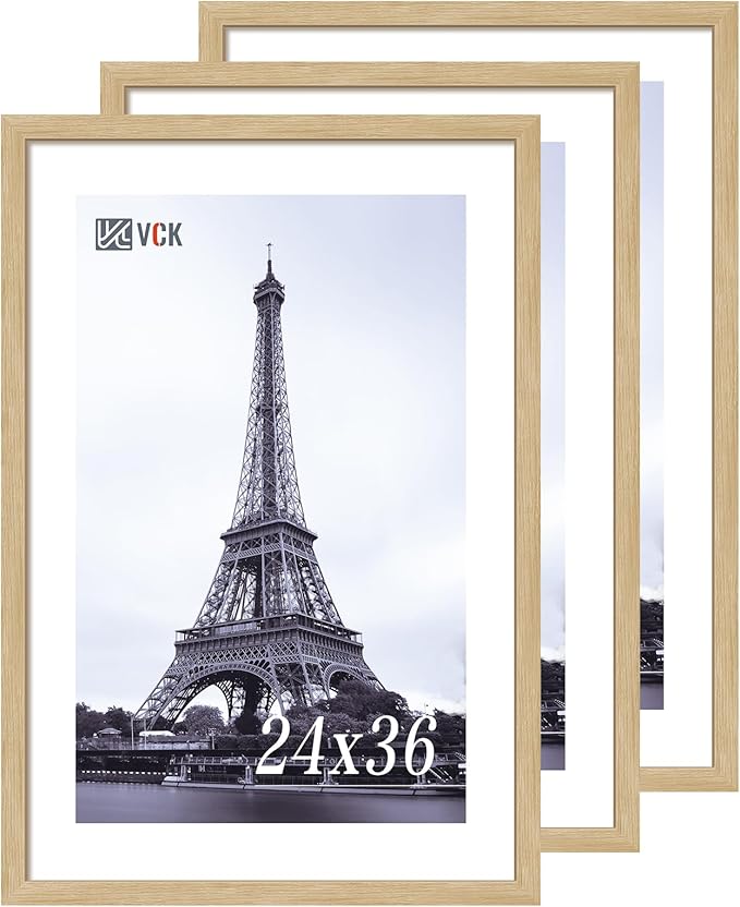 VCK 24x36 Oak Poster Frame 3 Pack, Natural Solid Wood Picture Frames, Wall Mounting Hanging-Ruum Studio Home