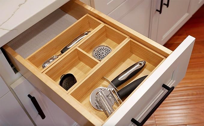Umilife Drawer Organizer Storage Boxes, 2.5" High Bamboo Drawer Dividers, 3 Rearrangeable Bins for Kitchen, Office Desktop, Clothing, Makeup, vanity, Jewelry-Ruum Studio Home