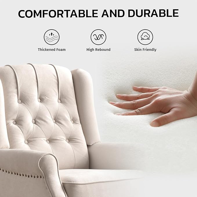 EBELLO 2 Pcs Pushback Recliner Chairs, Fabric Armchair Push Back Recliner with Rivet Decoration, Single Sofa Accent Chair for Living Room, Bedroom,Beige-Ruum Studio Home