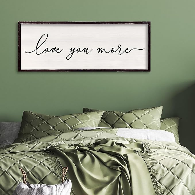 Love You More Above Bed Wall Decor Sign 32"×12" for Master Bedroom Over Bed Large Simple Wood Framed Hanging Wall Art (Black)-Ruum Studio Home