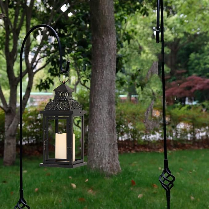 DECORKEY No Glass Lanterns Decorative Indoor & Outdoor, 15'' Candle Lantern Decorative Christmas Indoor Outdoor Decor, Vintage Metal Hanging Lanterns with LED Candle for Patio, Front Porch,Yard, Table-Ruum Studio Home