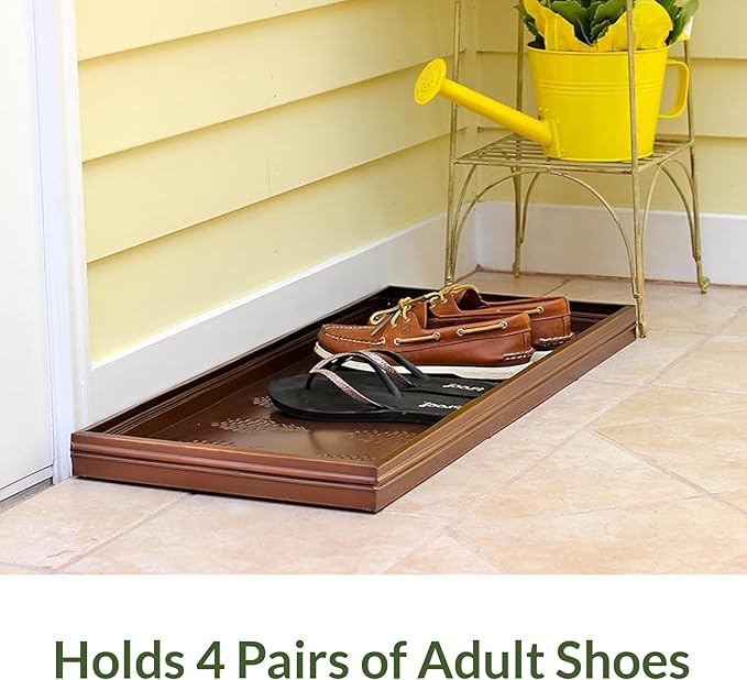 Good Directions Large Boot Tray, Pine Cones Multi-Purpose All Weather Decorative Boot Tray, Shoes, Plants, Garage, Patio Door, Pet Bowls, 35 inch Entry Indoor Shoe Tray, Copper Finish-Ruum Studio Home