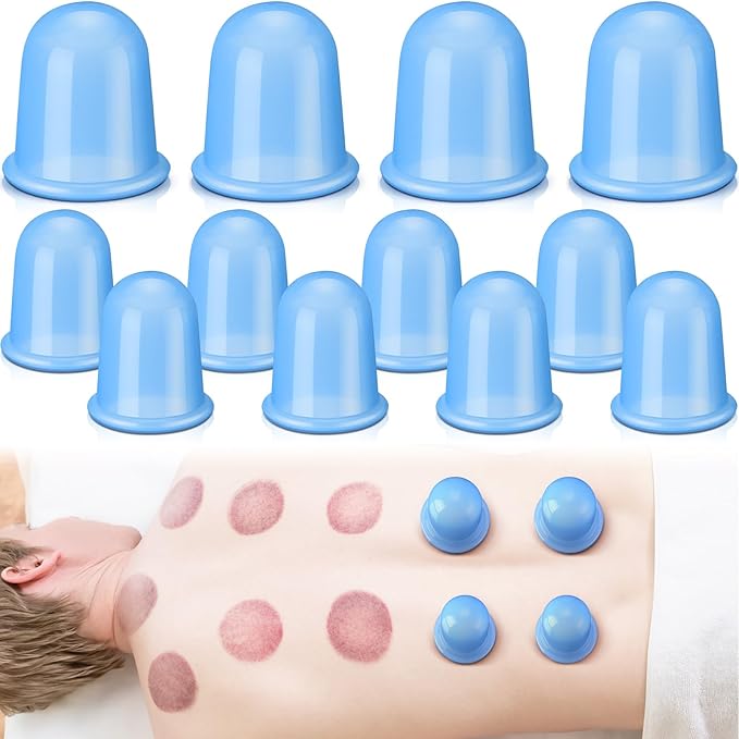 TrelaCo 12 Pcs 2 Size Cupping Therapy Set Silicone Anti Cellulite Cupping Kit for Massage Therapy Cupping Therapy Set Vacuum Suction Cup for Arthritis Relief, Pain Reduction Adults Home Use(Blue)-Ruum Studio Home