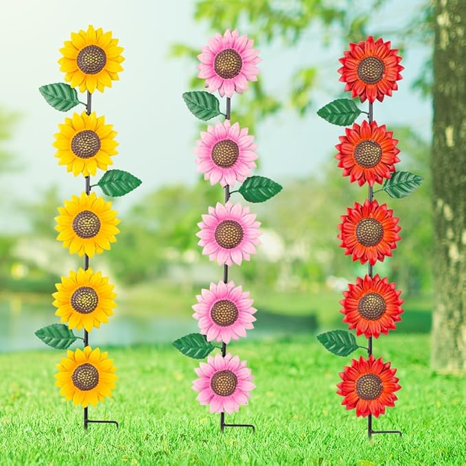 3 Pack Sunflowers Garden Stakes Decor,Metal Yard Art Decorative Garden Stakes,Metal Flowers Spring Garden Decor for Outside,Landscape,Patio(22.6 * 4.7IN)-Ruum Studio Home