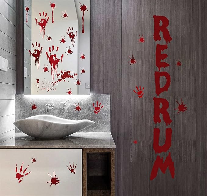 Halloween Redrum Murder Wall Decal Horror Ghost Hand Wall Decals Halloween Blood Splatter Decals Removable Peel and Stick Walls Stickers for Haunted House Party Window Decor-Ruum Studio Home