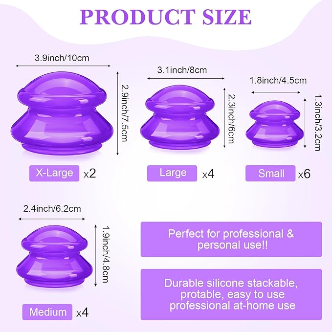 Geiserailie 16 Pcs 4 Sizes Cupping Therapy Set Silicone Cupping Massage Cups Professional Chinese Therapy Cup Vacuum for Body Muscle Nerve(Purple)-Ruum Studio Home