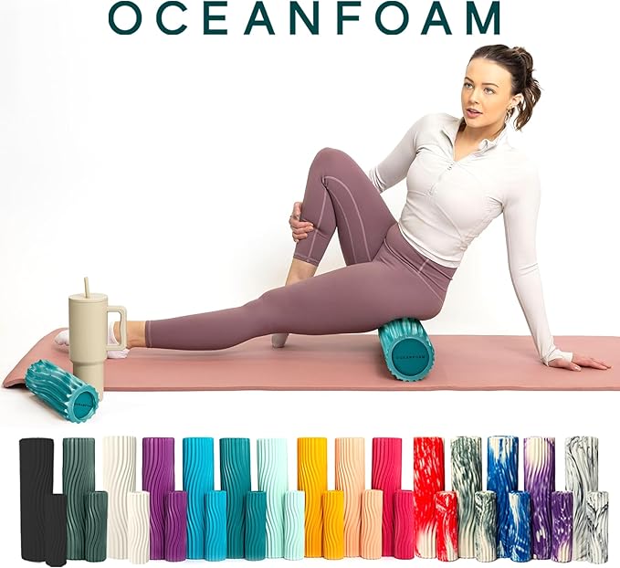 Oceanfoam Tidal Roller - Jade & Seafoam Marbled - Muscle Massage Foam Roller for Back Pain & Stretching - Firm and Ergonomic Wide Wave Textured - Yoga, Athletics, & Wellness - Full Size, 20" x 5"-Ruum Studio Home