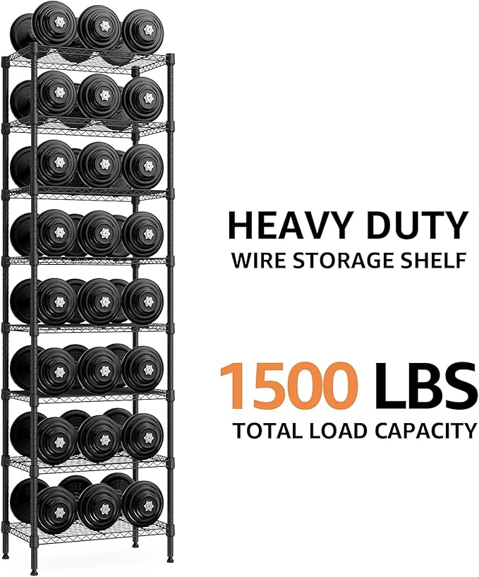 8 Tier 2000 lbs Storage Rack Metal Wire Shelving Unit, Storage Standing Shelf Organizer for Laundry Bathroom Kitchen Pantry Closet Garage Basement Utility Room, Black 13.8" D x 23.6" W x 79.5" H-Ruum Studio Home