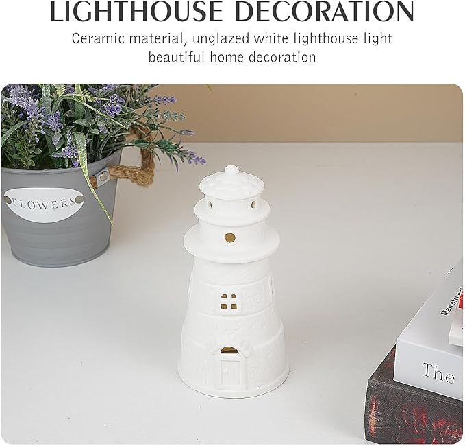 White Ceramic Lighthouse Statue Lamp - Light House Book Shelf Decor Aesthetic,Beach Themed Room Decor,Nautical Coastal Ocean Decor for Home Bedroom Bathroom Living Room-Ruum Studio Home