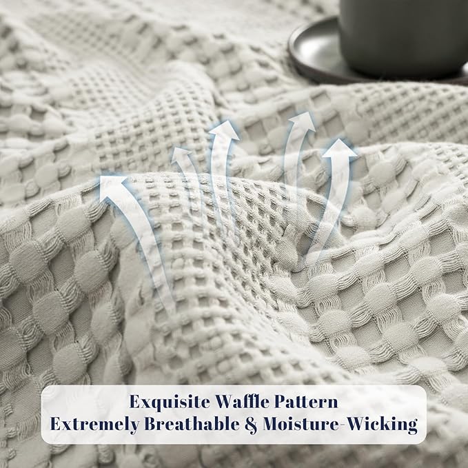 PHF Cooling Waffle Blanket Twin Size, Lightweight 60% Rayon Derived Bamboo & 40% Cotton Breathable Blanket for Hot Sleepers, Soft and Luxury for Bed Couch and Sofa, 66"x90", Grey-Ruum Studio Home