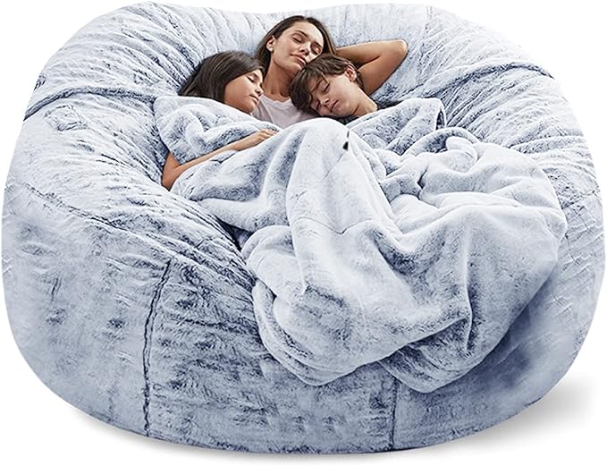 Big Huge Giant Bean Bag Chair for Adults, (No Filler) Bean Bag Chairs in Multiple Sizes and Colors Giant Foam-Filling Required- Machine Washable Covers, Double Stitched Seams (Snow Gray,6FT)-Ruum Studio Home