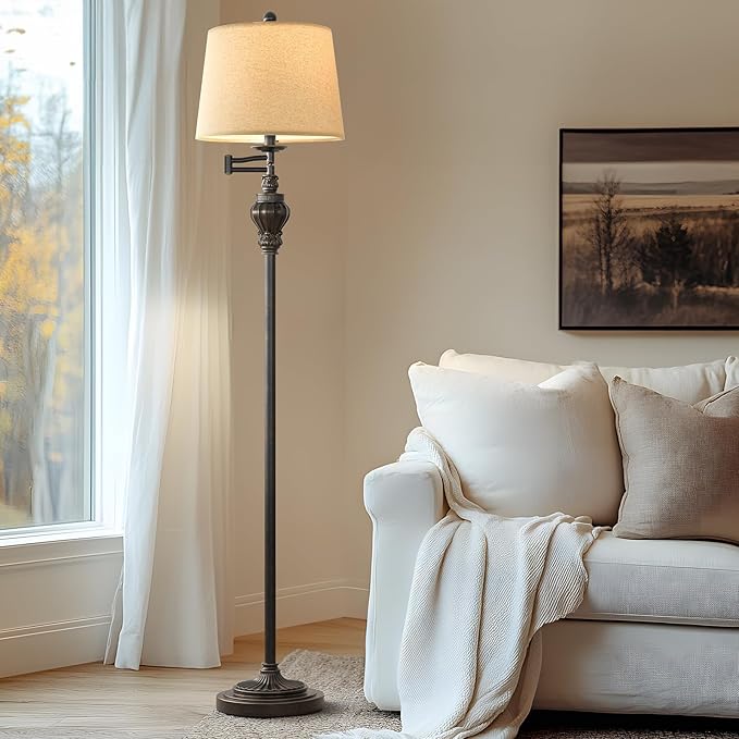 61" Vintage Floor Lamp with 350° Adjustable Swing Arm, Standing Lamp for Bedroom Living Room Bedside Nightstand Retro Farmhouse Mid Century Lamp Light Home Décor Office Gifts-Ruum Studio Home
