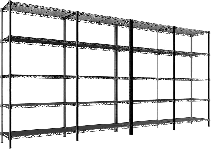 REIBII 5 Tier Wire Shelving Storage Shelves Loads 1430LBS, 58" W Metal Shelving Unit for Storage Adjustable Heavy Duty Garage Shelving Pantry Shelves Kitchen Shelving, Black, 2 Pack-Ruum Studio Home