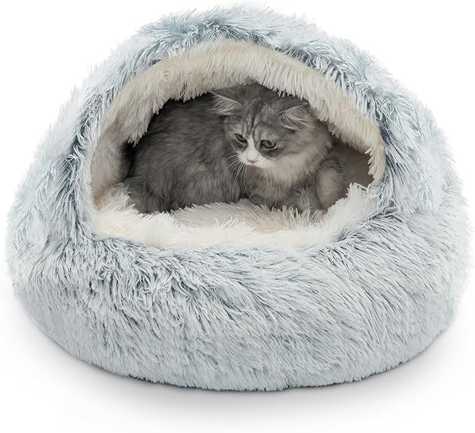 CATISM Cozy Plush Hooded Cat Bed, Indoor/Outdoor, Self-Warming Cave, Removable Washable Non-Slip Bottom-Ruum Studio Home